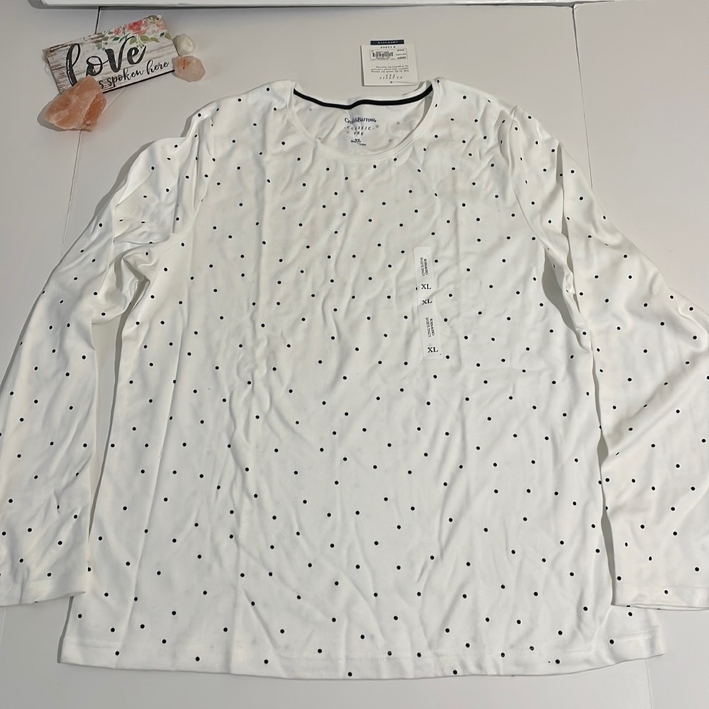 NWT Croft & Barrow white long sleeve classic tee with black polka dots size XL
